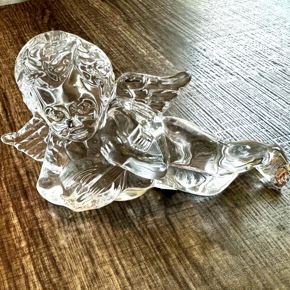 Waterford Crystal Cherub with Lute Reclining Angel Figurine Sculpture - Picture 1 of 5